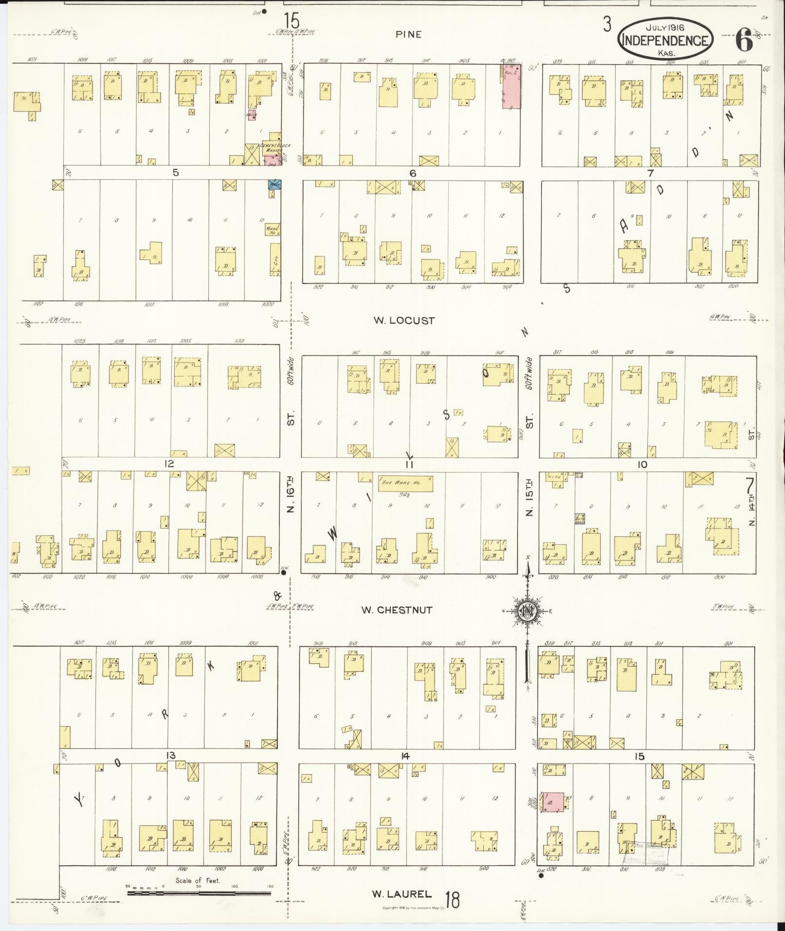 Sanborn Fire Insurance Map from Independence, Montgomery County, Kansas (1916), Sheet #0006 - Historic Sanborn Fire Insurance Map Print, vintage old map wall art, antique decor, genealogy gift, Kansas Kansas map