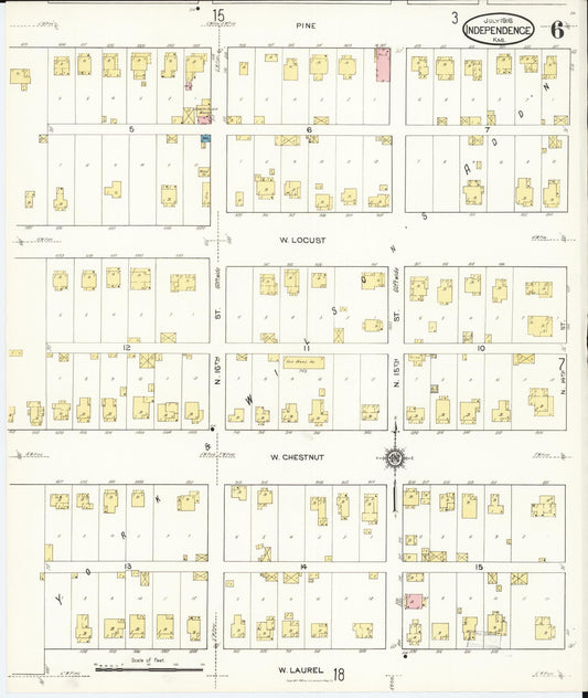 Sanborn Fire Insurance Map from Independence, Montgomery County, Kansas (1916), Sheet #0006 - Historic Sanborn Fire Insurance Map Print, vintage old map wall art, antique decor, genealogy gift, Kansas Kansas map