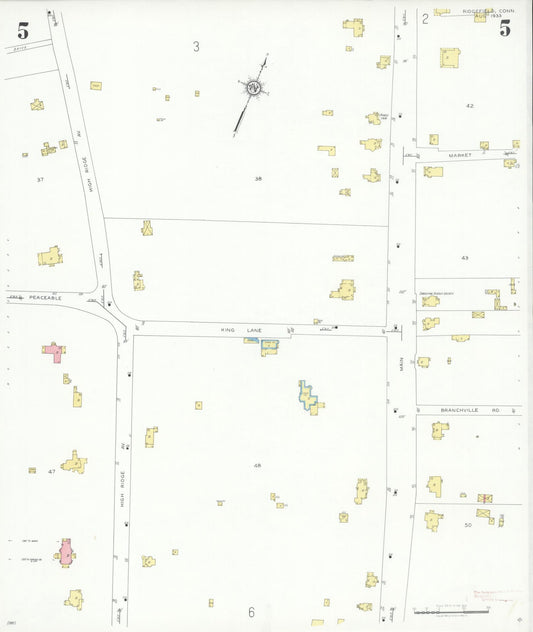 Sanborn Fire Insurance Map from Ridgefield, Fairfield County, Connecticut (1933), Sheet #0005 - Historic Sanborn Fire Insurance Map Print, vintage old map wall art, antique decor, genealogy gift, Connecticut Connecticut map
