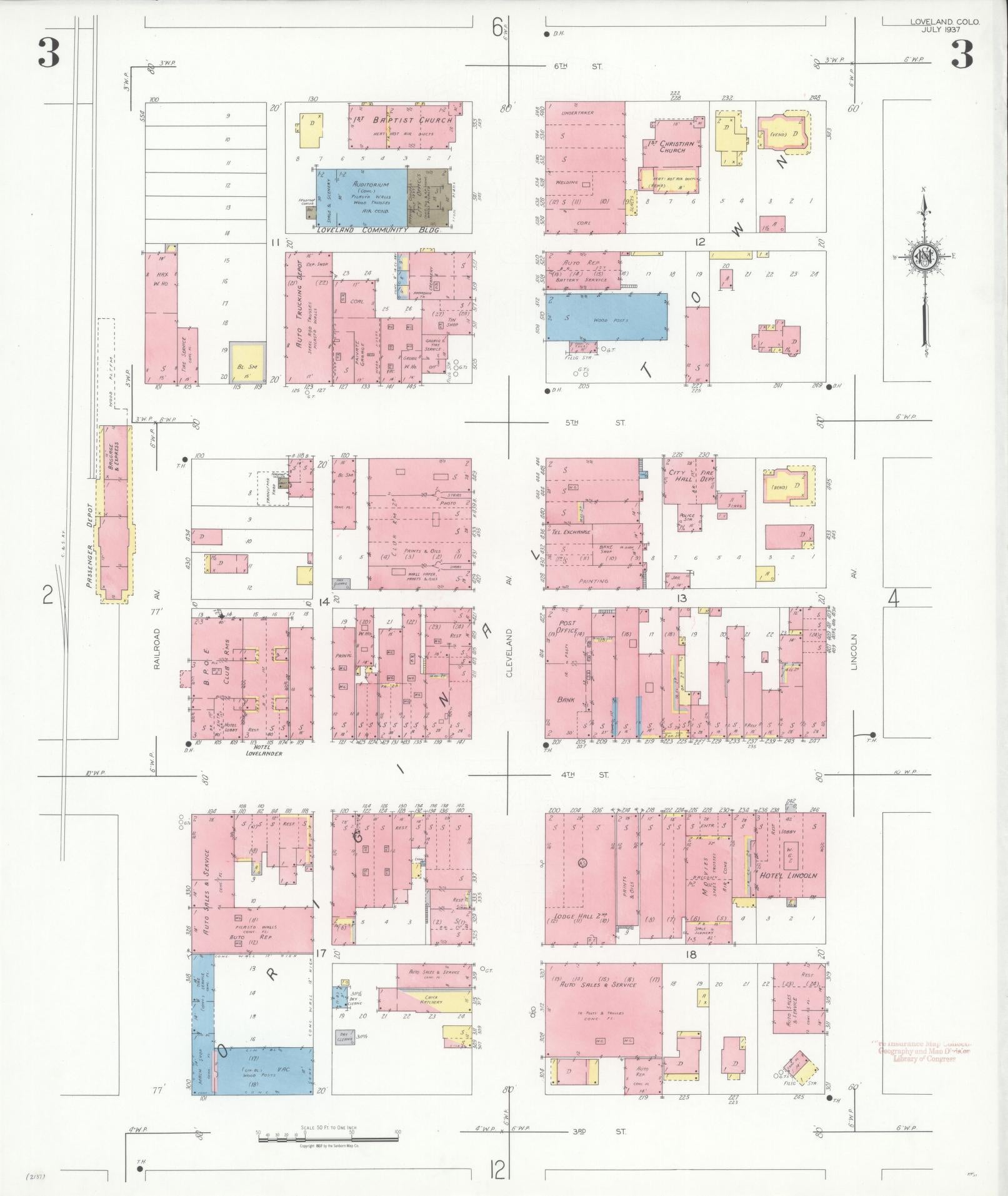 Sanborn Fire Insurance Map from Loveland, Larimer County, Colorado (1937), Sheet #0003 - Complete Map Set gallery image, historic Sanborn map, vintage wall art, Colorado Colorado
