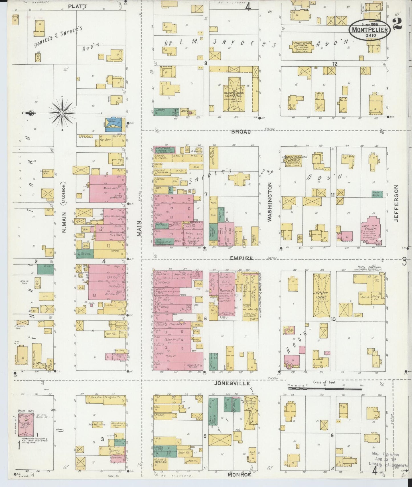 Sanborn Fire Insurance Map from Montpelier, Williams County, Ohio (1905), Sheet #0002 - Complete Map Set gallery image, historic Sanborn map, vintage wall art, Ohio Ohio