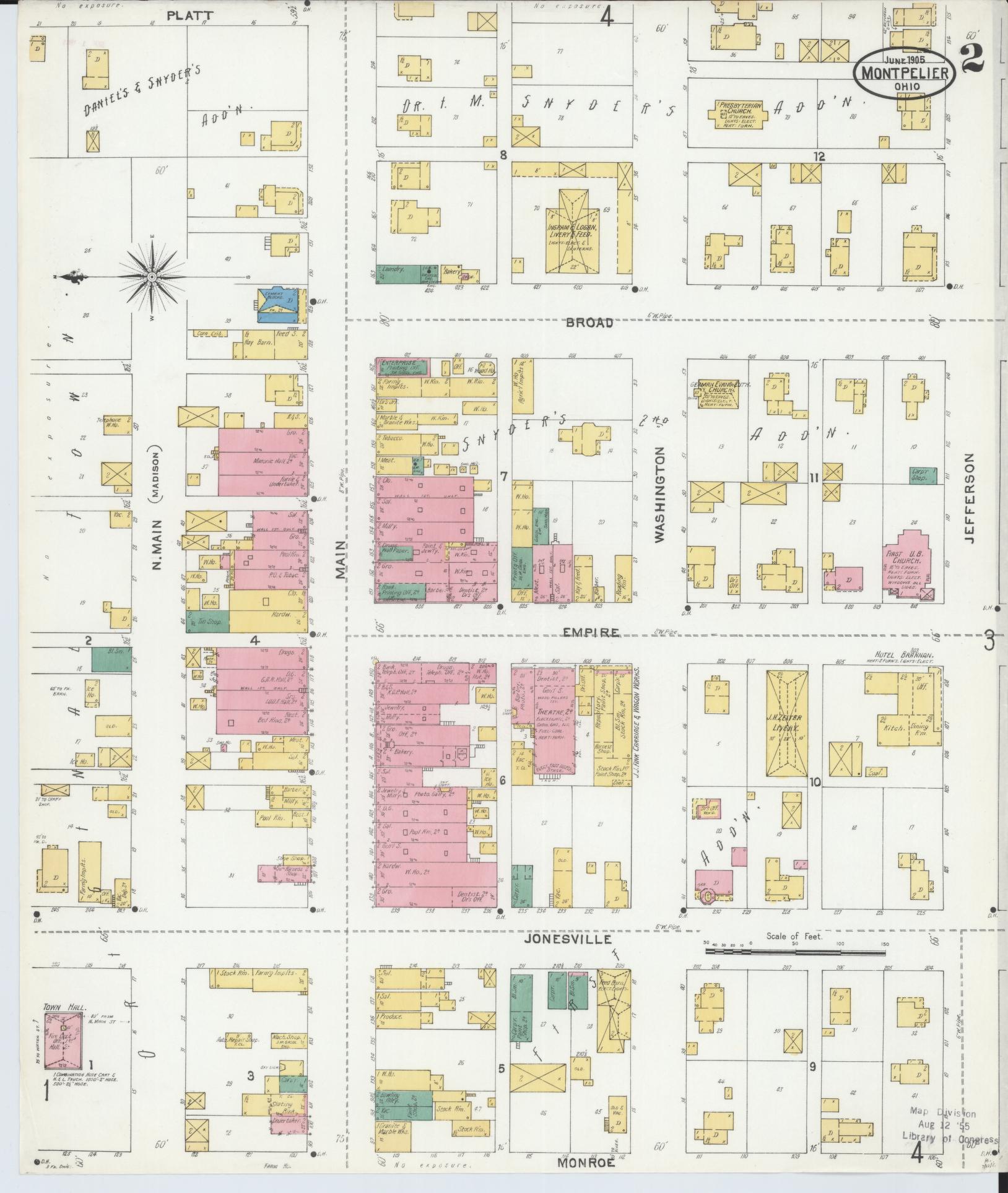 Sanborn Fire Insurance Map from Montpelier, Williams County, Ohio (1905), Sheet #0002 - Complete Map Set gallery image, historic Sanborn map, vintage wall art, Ohio Ohio