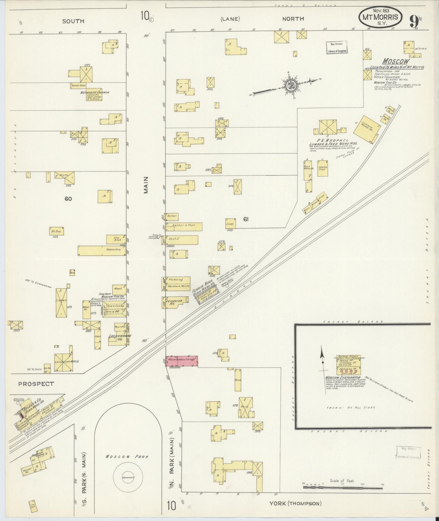 Sanborn Fire Insurance Map from Mount Morris, Livingston County, New York (1913), Sheet #0009 - Complete Map Set gallery image, historic Sanborn map, vintage wall art, New York New York