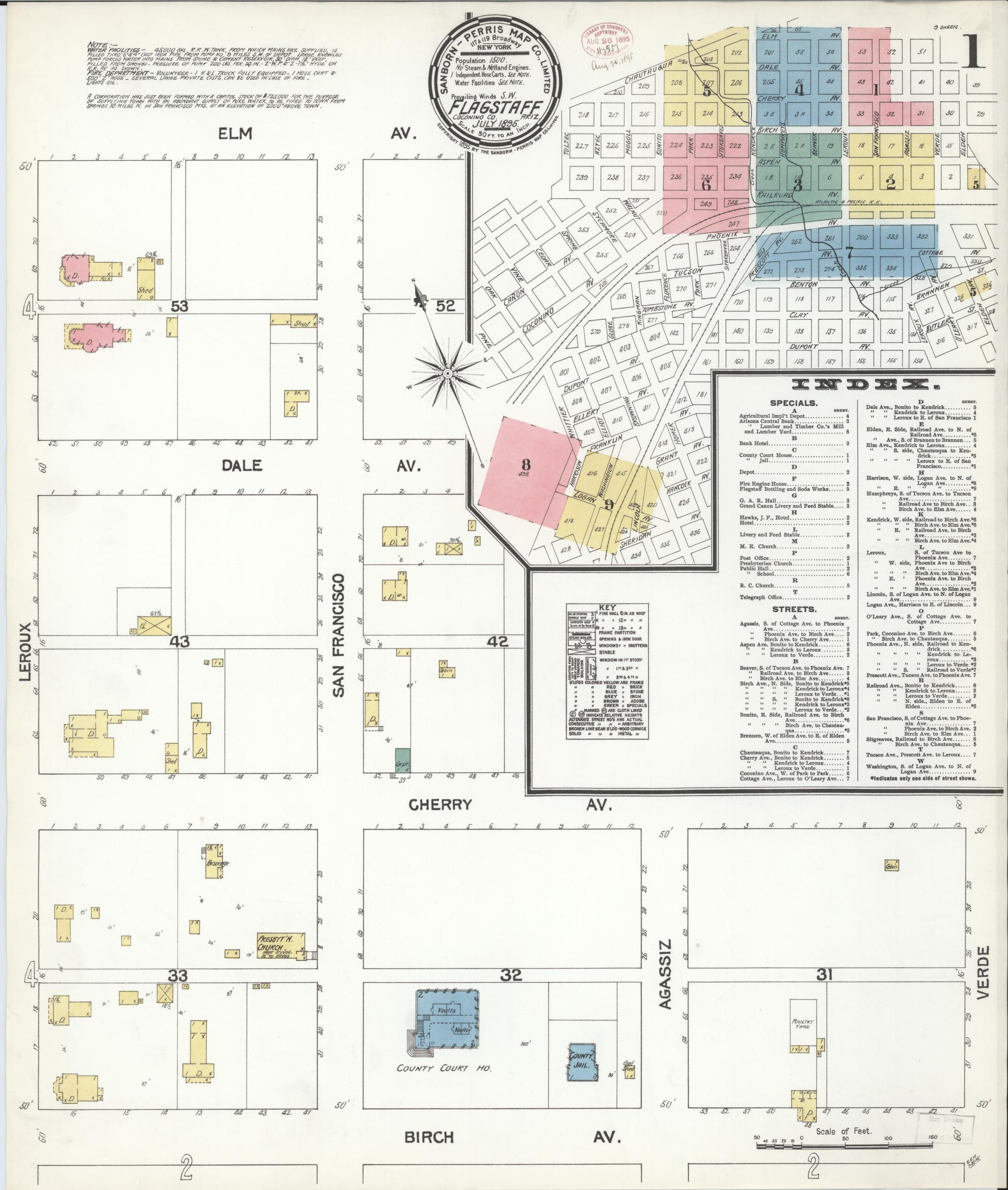 Sanborn Fire Insurance Map from Flagstaff, Coconino County, Arizona (1895), Sheet #0001 - Complete Map Set gallery image, historic Sanborn map, vintage wall art, Arizona Arizona