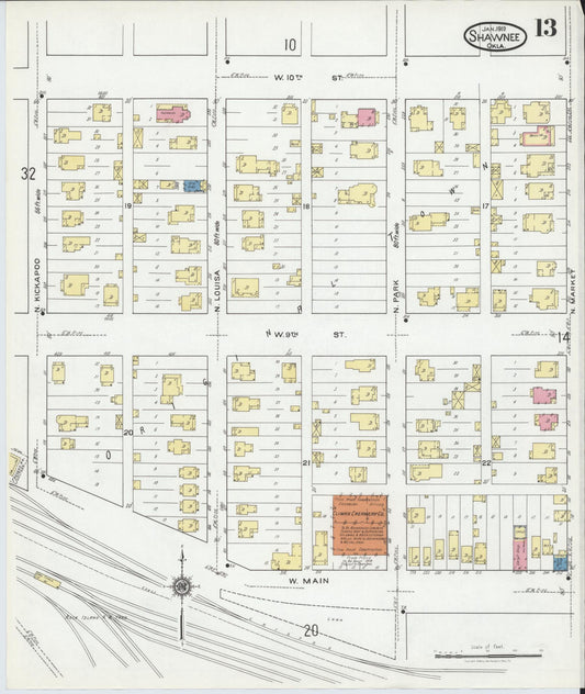 Sanborn Fire Insurance Map from Shawnee, Pottawatomie County, Oklahoma (1919), Sheet #0013 - Historic Sanborn Fire Insurance Map Print, vintage old map wall art, antique decor, genealogy gift, Oklahoma Oklahoma map