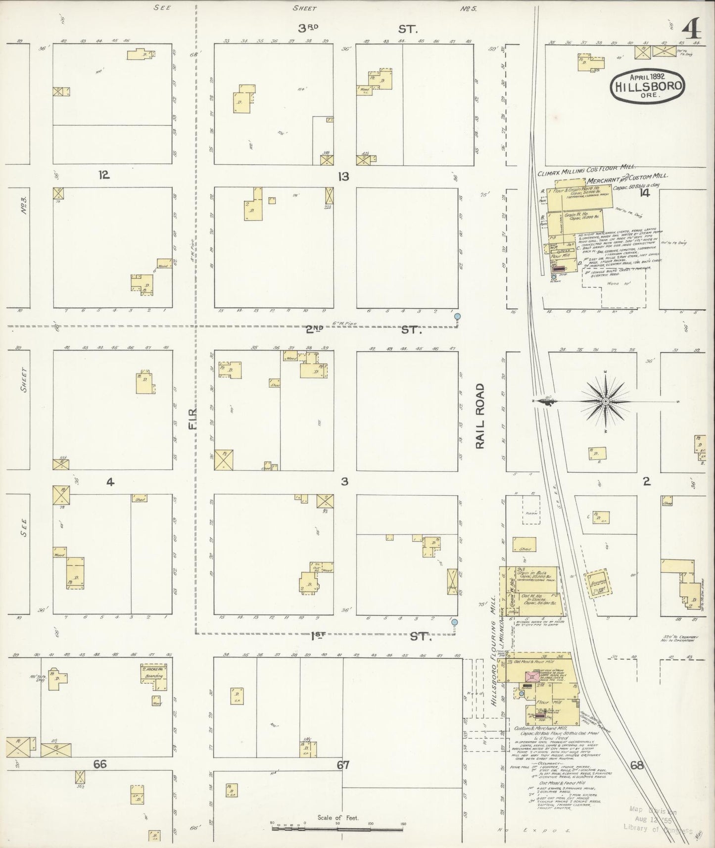 Sanborn Fire Insurance Map from Hillsboro, Washington County, Oregon (1892), Sheet #0004 - Complete Map Set gallery image, historic Sanborn map, vintage wall art, Oregon Oregon