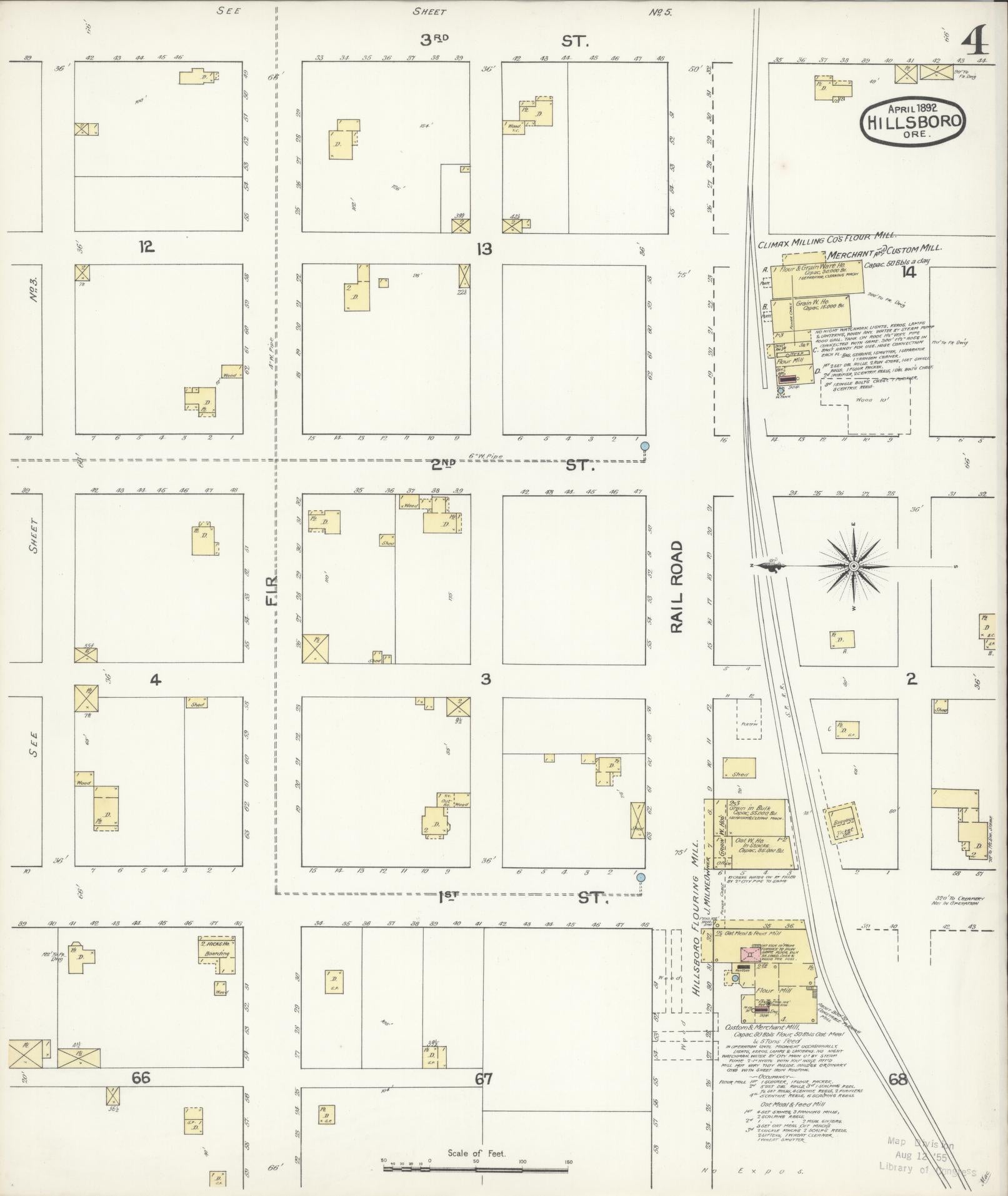 Sanborn Fire Insurance Map from Hillsboro, Washington County, Oregon (1892), Sheet #0004 - Complete Map Set gallery image, historic Sanborn map, vintage wall art, Oregon Oregon