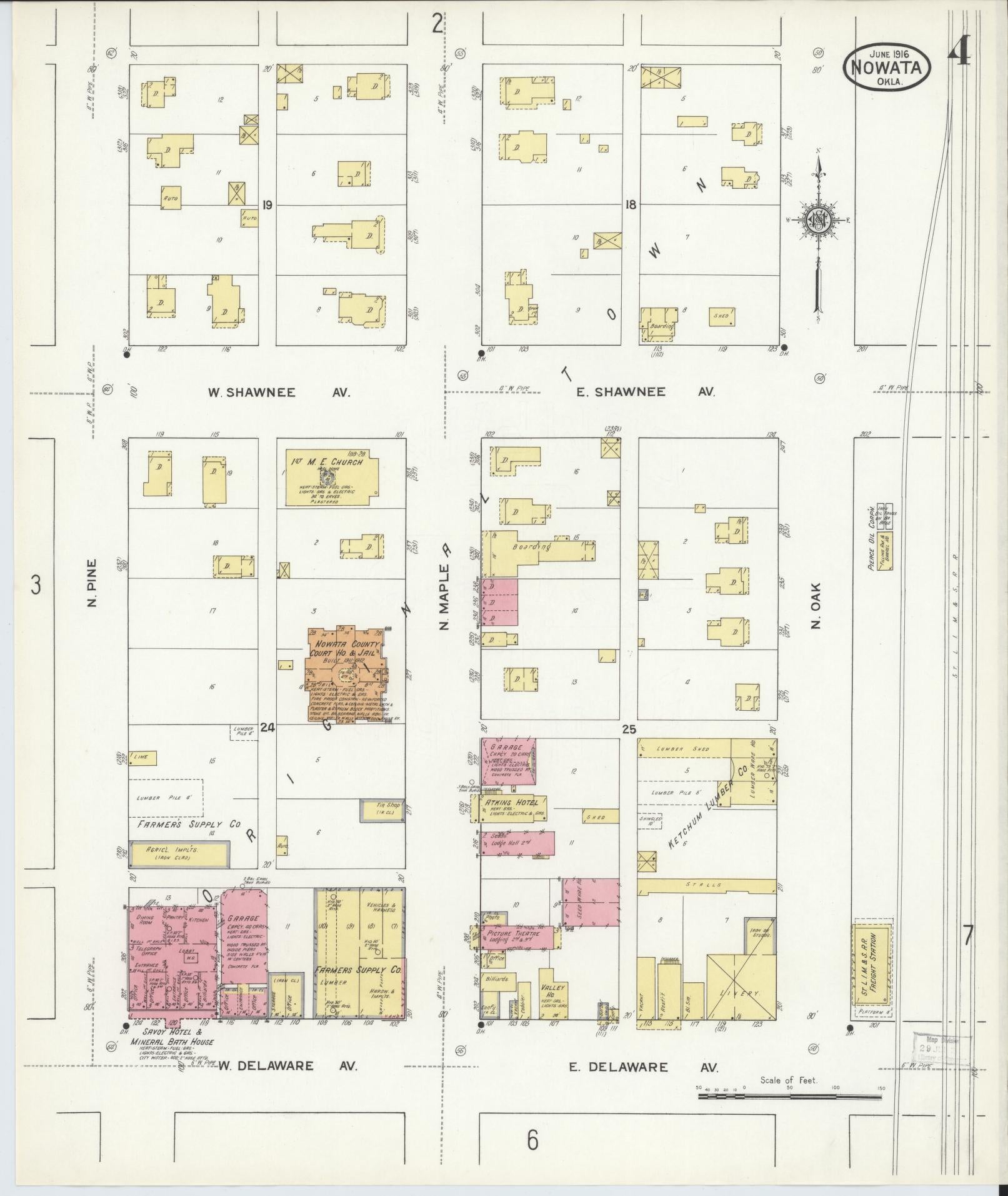 Sanborn Fire Insurance Map from Nowata, Nowata County, Oklahoma (1916), Sheet #0004 - Complete Map Set gallery image, historic Sanborn map, vintage wall art, Oklahoma Oklahoma