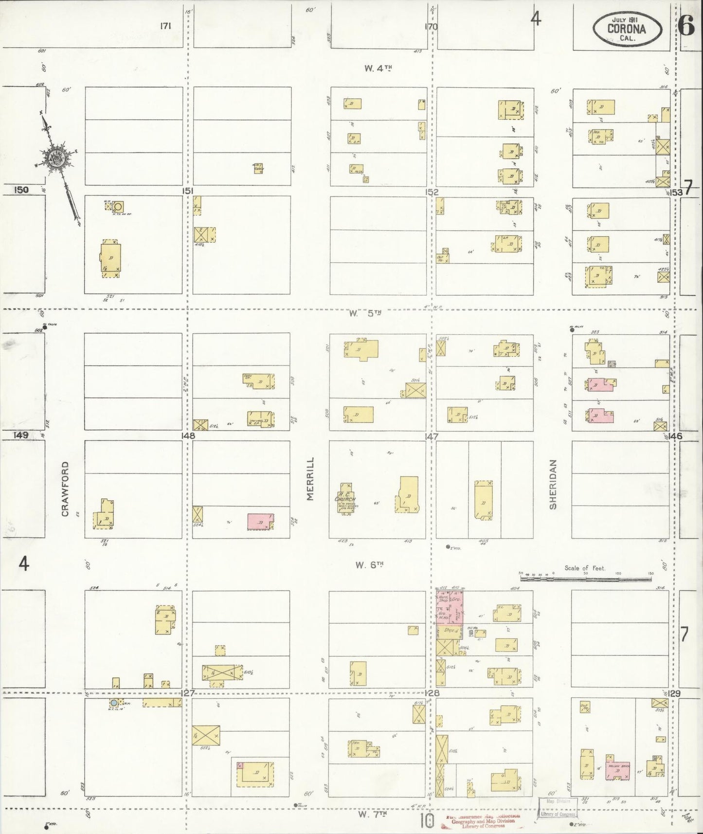 Sanborn Fire Insurance Map from Corona, Riverside County, California (1911), Sheet #0006 - Historic Sanborn Fire Insurance Map Print, vintage old map wall art, antique decor, genealogy gift, California California map