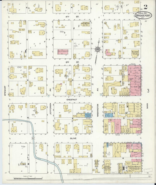 Sanborn Fire Insurance Map from Bridgeport, Lawrence County, Illinois (1912), Sheet #0002 - Historic Sanborn Fire Insurance Map Print, vintage old map wall art, antique decor, genealogy gift, Illinois Illinois map