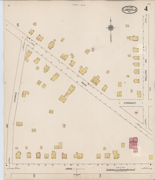 Sanborn Fire Insurance Map from Linesville, Crawford County, Pennsylvania (1934), Sheet #0004 - Historic Sanborn Fire Insurance Map Print, vintage old map wall art, antique decor, genealogy gift, Pennsylvania Pennsylvania map