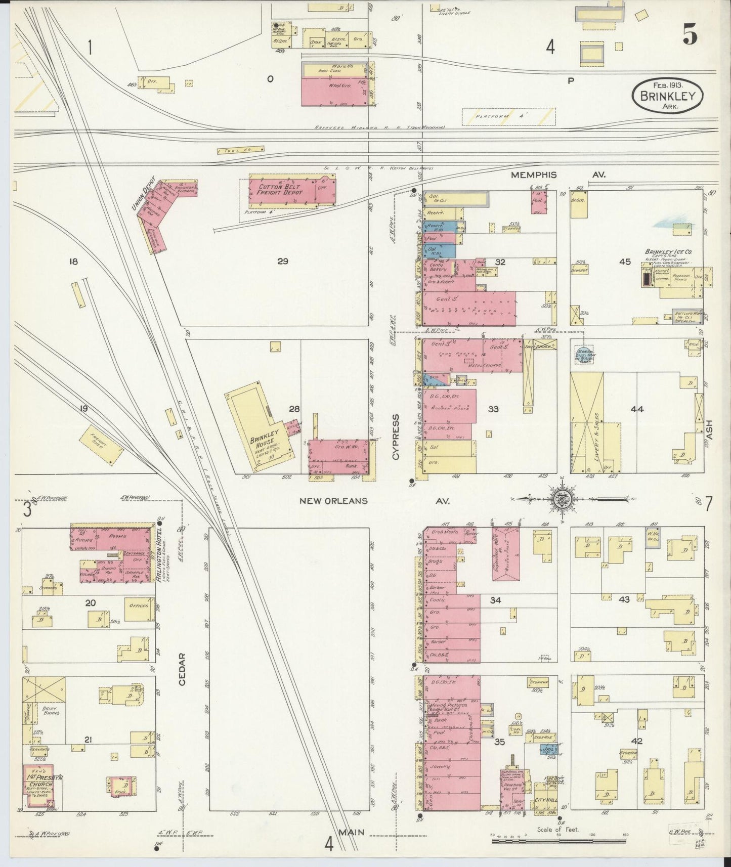 Sanborn Fire Insurance Map from Brinkley, Monroe County, Arkansas (1913), Sheet #0005 - Complete Map Set gallery image, historic Sanborn map, vintage wall art, Arkansas Arkansas