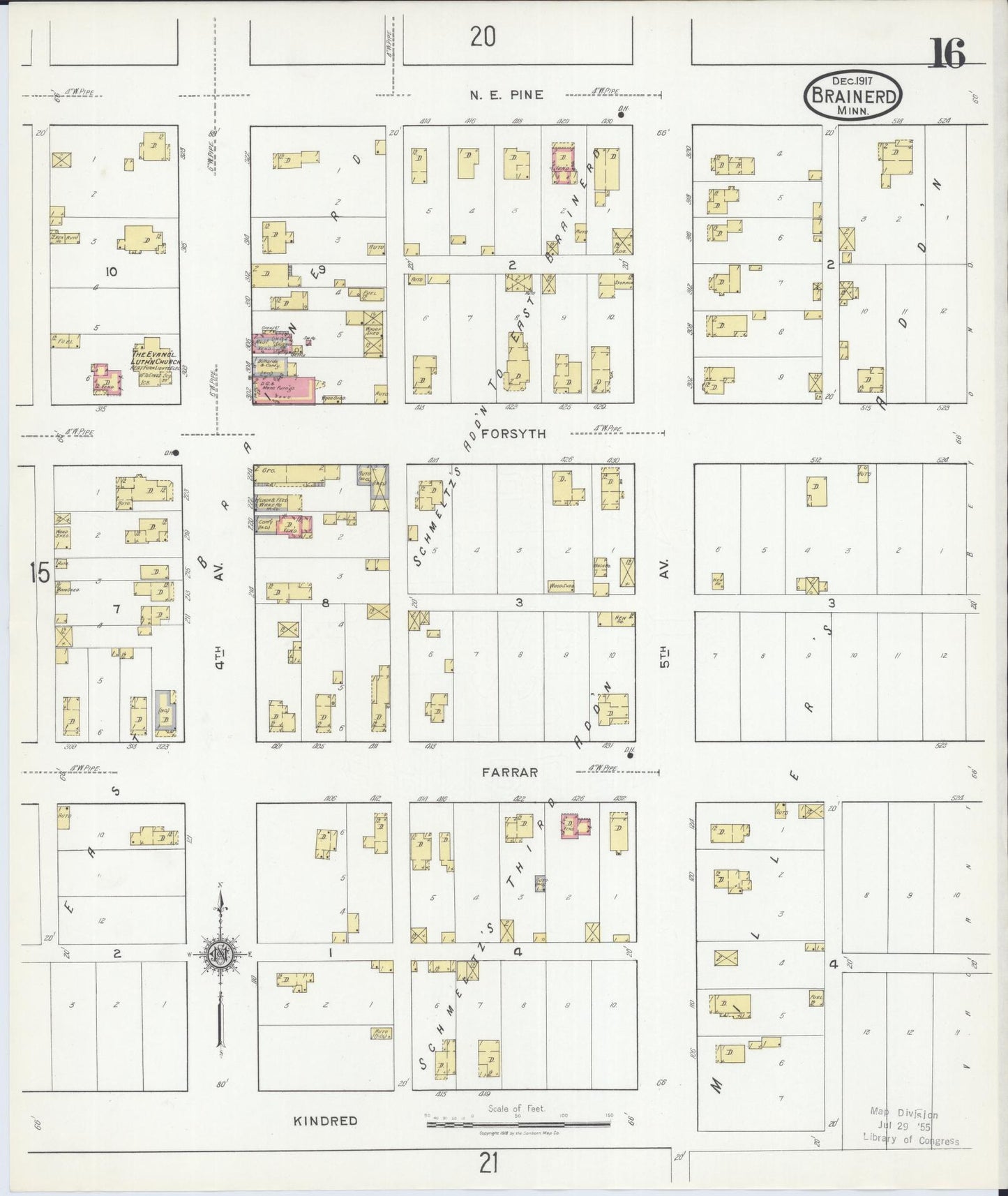 Sanborn Fire Insurance Map from Brainerd, Crow Wing County, Minnesota (1917), Sheet #0016 - Complete Map Set gallery image, historic Sanborn map, vintage wall art, Minnesota Minnesota
