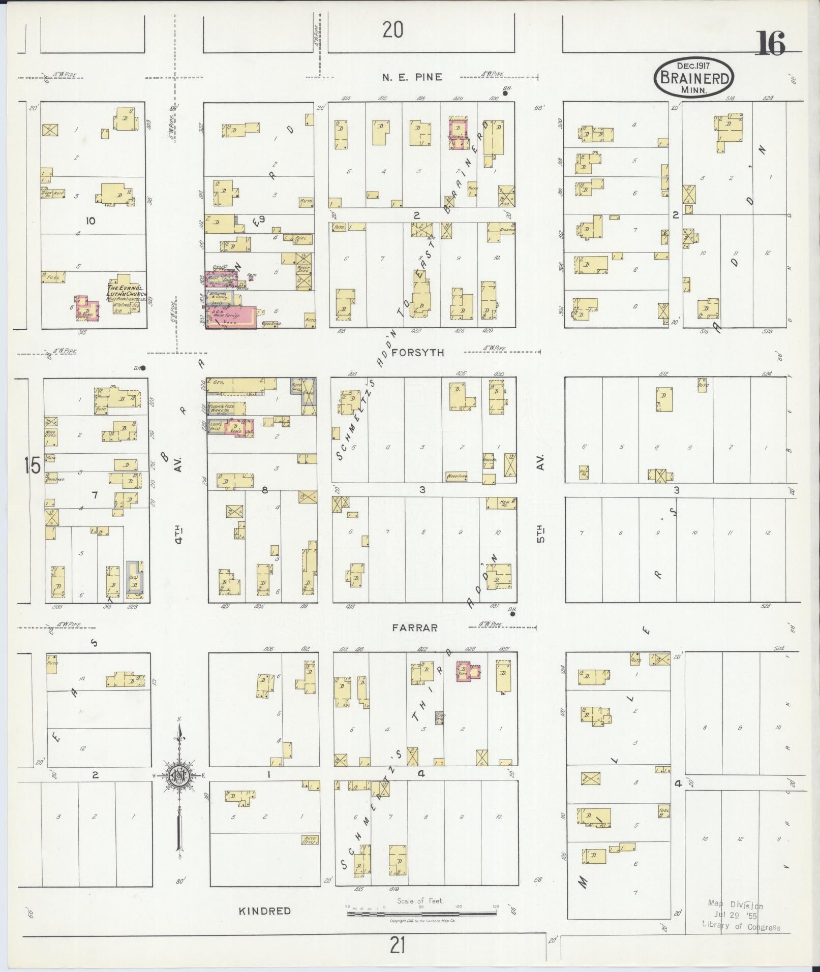 Sanborn Fire Insurance Map from Brainerd, Crow Wing County, Minnesota (1917), Sheet #0016 - Complete Map Set gallery image, historic Sanborn map, vintage wall art, Minnesota Minnesota