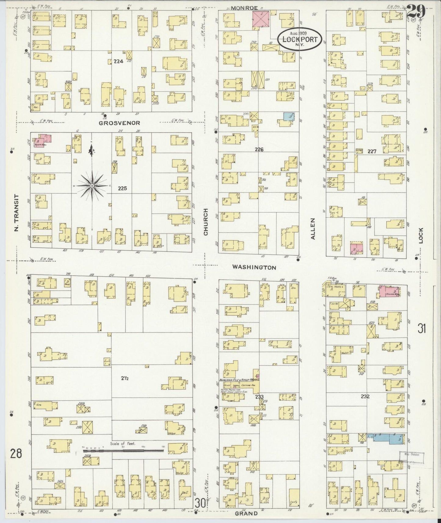 Sanborn Fire Insurance Map from Lockport, Niagara County, New York (1909), Sheet #0029 - Historic Sanborn Fire Insurance Map Print, vintage old map wall art, antique decor, genealogy gift, New York New York map