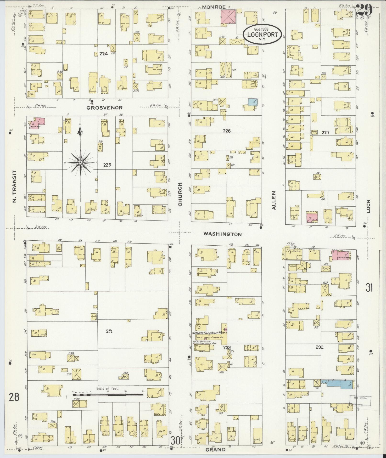 Sanborn Fire Insurance Map from Lockport, Niagara County, New York (1909), Sheet #0029 - Historic Sanborn Fire Insurance Map Print, vintage old map wall art, antique decor, genealogy gift, New York New York map