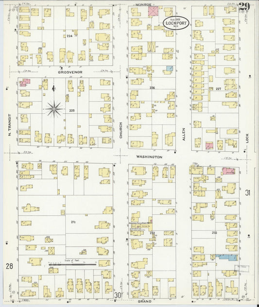 Sanborn Fire Insurance Map from Lockport, Niagara County, New York (1909), Sheet #0029 - Historic Sanborn Fire Insurance Map Print, vintage old map wall art, antique decor, genealogy gift, New York New York map