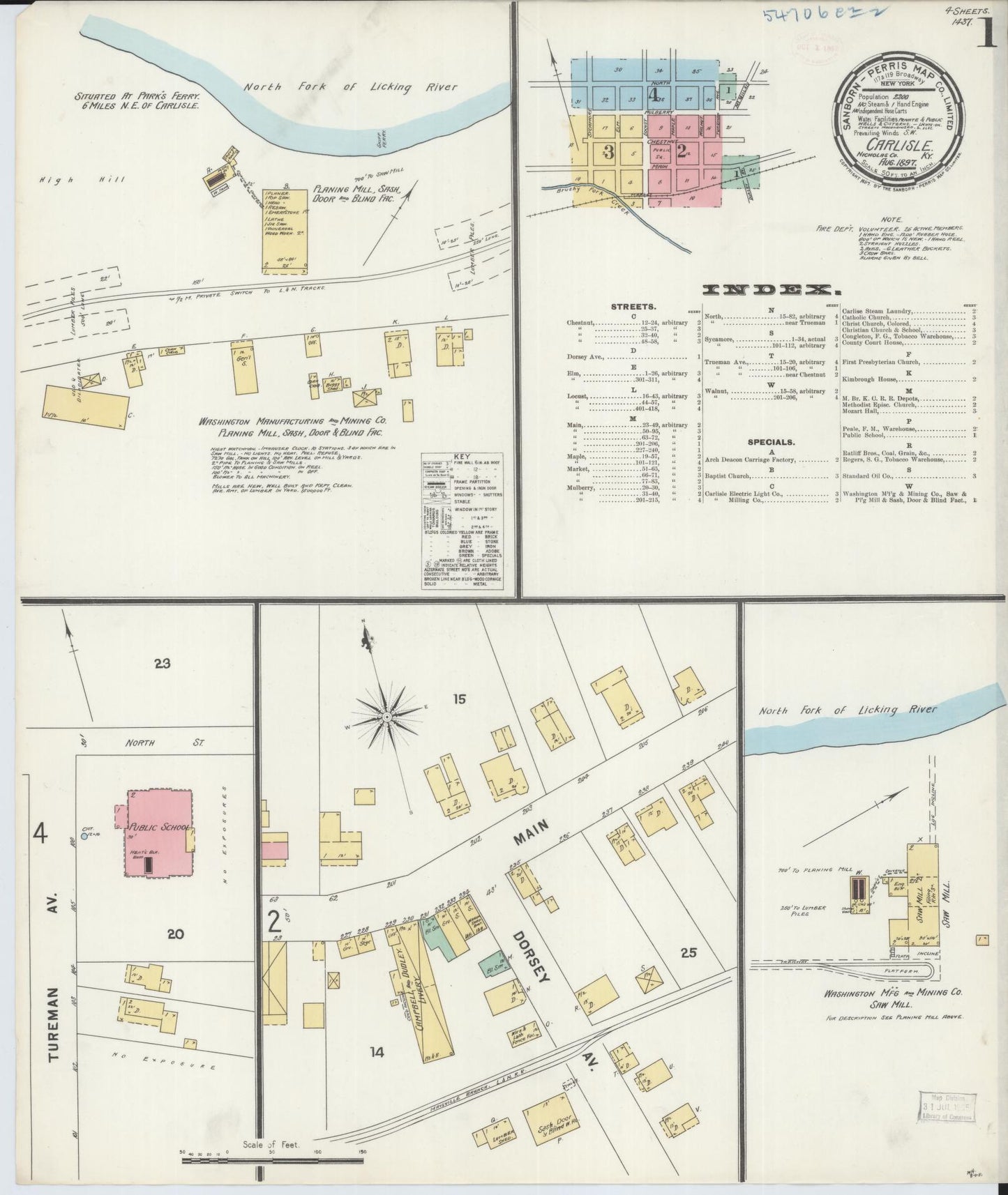 Sanborn Fire Insurance Map from Carlisle, Nicholas County, Kentucky (1897), Sheet #0001 - Historic Sanborn Fire Insurance Map Print, vintage old map wall art, antique decor, genealogy gift, Kentucky Kentucky map