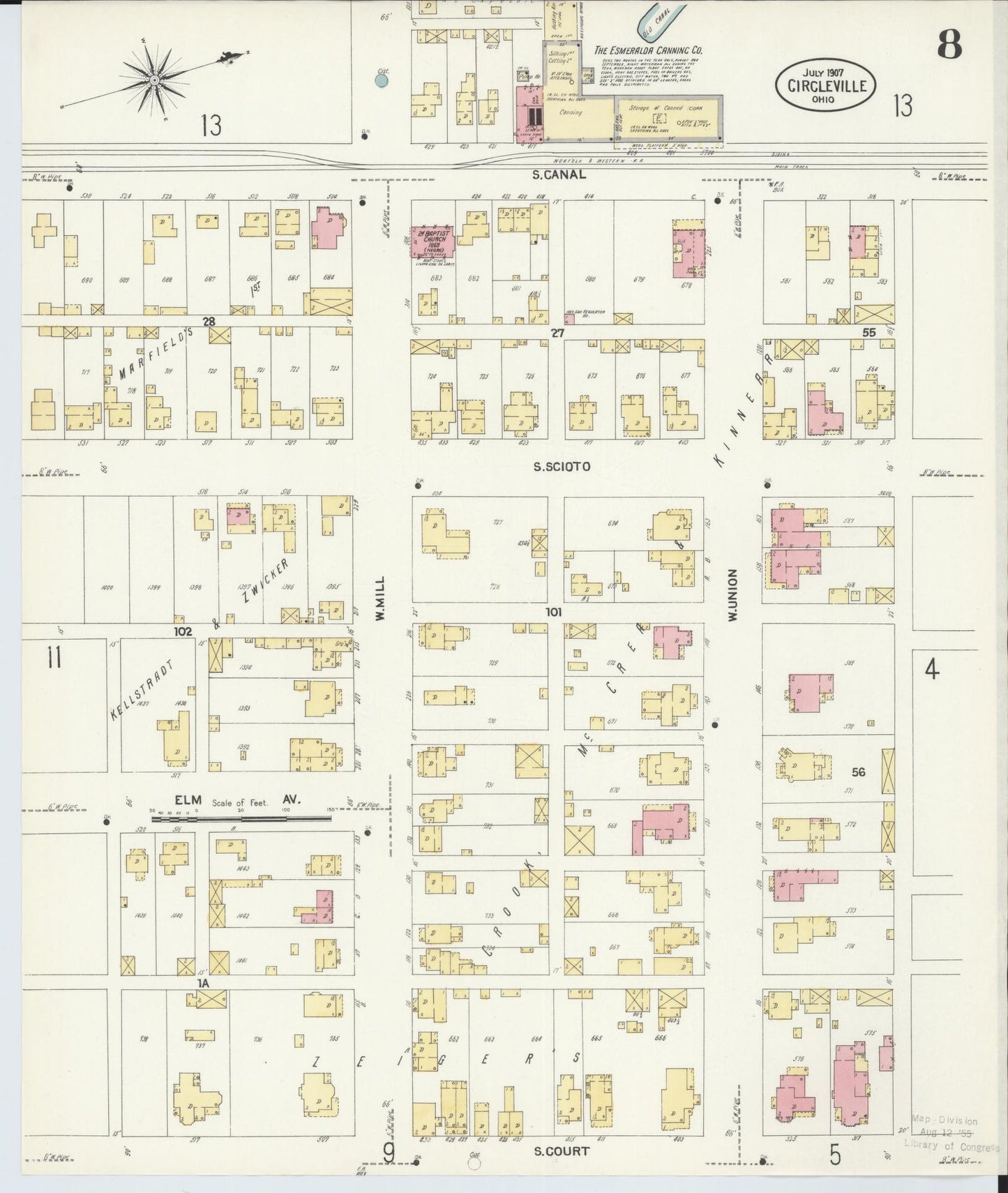 Sanborn Fire Insurance Map from Circleville, Pickaway County, Ohio (1907), Sheet #0008 - Historic Sanborn Fire Insurance Map Print, vintage old map wall art, antique decor, genealogy gift, Ohio Ohio map