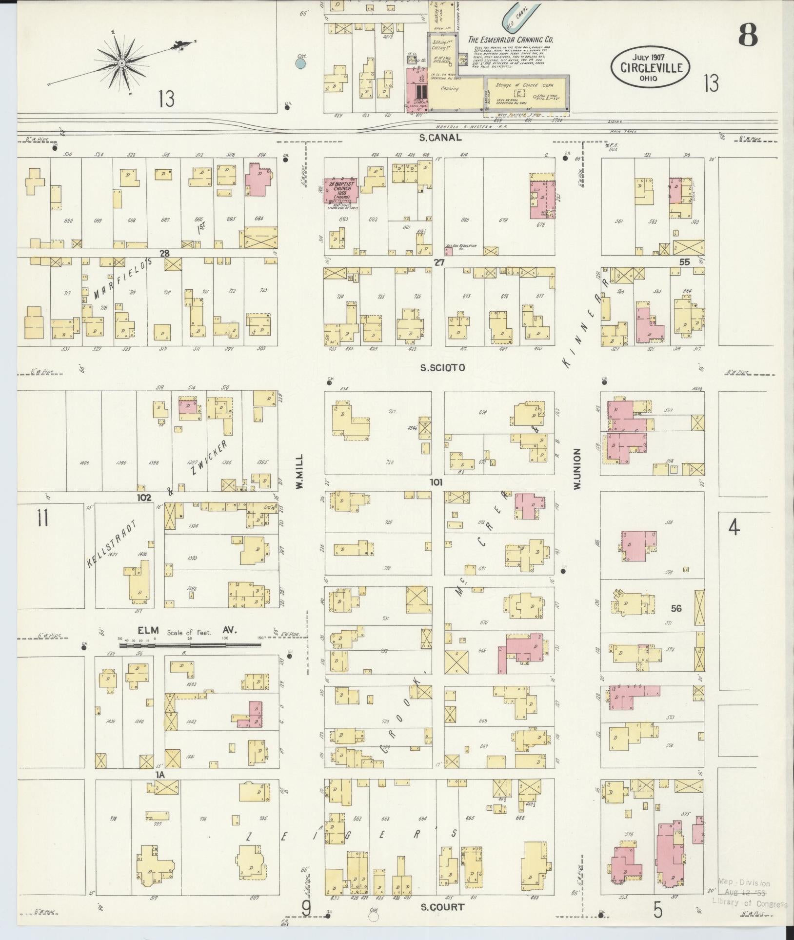 Sanborn Fire Insurance Map from Circleville, Pickaway County, Ohio (1907), Sheet #0008 - Historic Sanborn Fire Insurance Map Print, vintage old map wall art, antique decor, genealogy gift, Ohio Ohio map