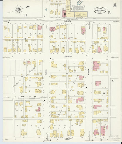 Sanborn Fire Insurance Map from Circleville, Pickaway County, Ohio (1907), Sheet #0008 - Historic Sanborn Fire Insurance Map Print, vintage old map wall art, antique decor, genealogy gift, Ohio Ohio map