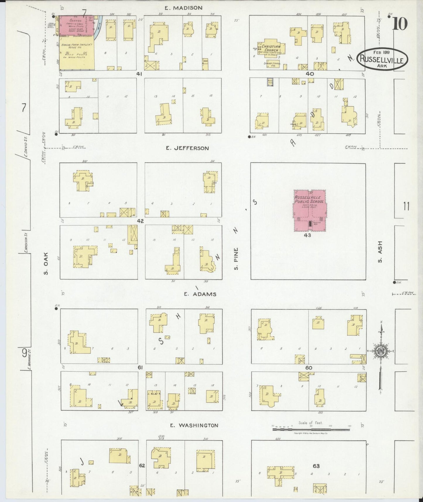 Sanborn Fire Insurance Map from Russellville, Pope County, Arkansas (1919), Sheet #0010 - Complete Map Set gallery image, historic Sanborn map, vintage wall art, Arkansas Arkansas