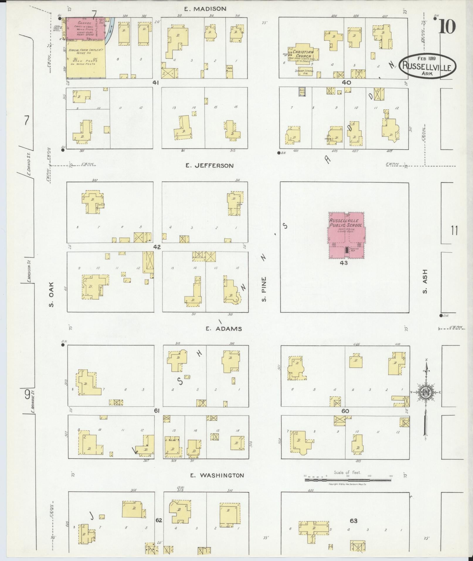 Sanborn Fire Insurance Map from Russellville, Pope County, Arkansas (1919), Sheet #0010 - Complete Map Set gallery image, historic Sanborn map, vintage wall art, Arkansas Arkansas