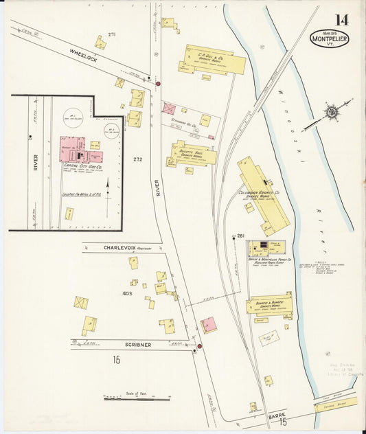 Sanborn Fire Insurance Map from Montpelier, Washington County, Vermont (1915), Sheet #0014 - Historic Sanborn Fire Insurance Map Print, vintage old map wall art, antique decor, genealogy gift, Vermont Vermont map