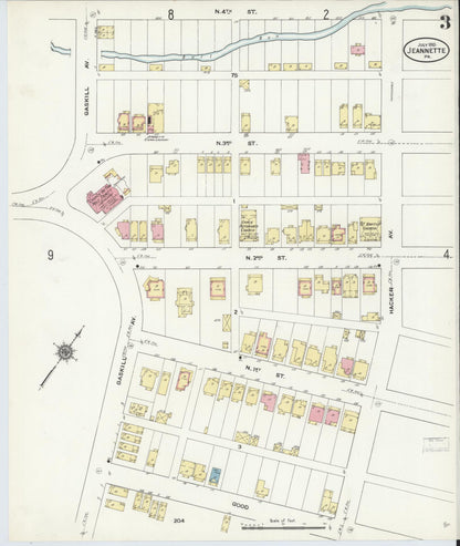 Sanborn Fire Insurance Map from Jeannette, Westmoreland County, Pennsylvania (1910), Sheet #0003 - Historic Sanborn Fire Insurance Map Print, vintage old map wall art, antique decor, genealogy gift, Pennsylvania Pennsylvania map