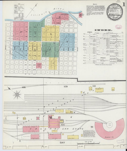 Sanborn Fire Insurance Map from Beardstown, Cass County, Illinois (1894), Sheet #0001 - Complete Map Set gallery image, historic Sanborn map, vintage wall art, Illinois Illinois