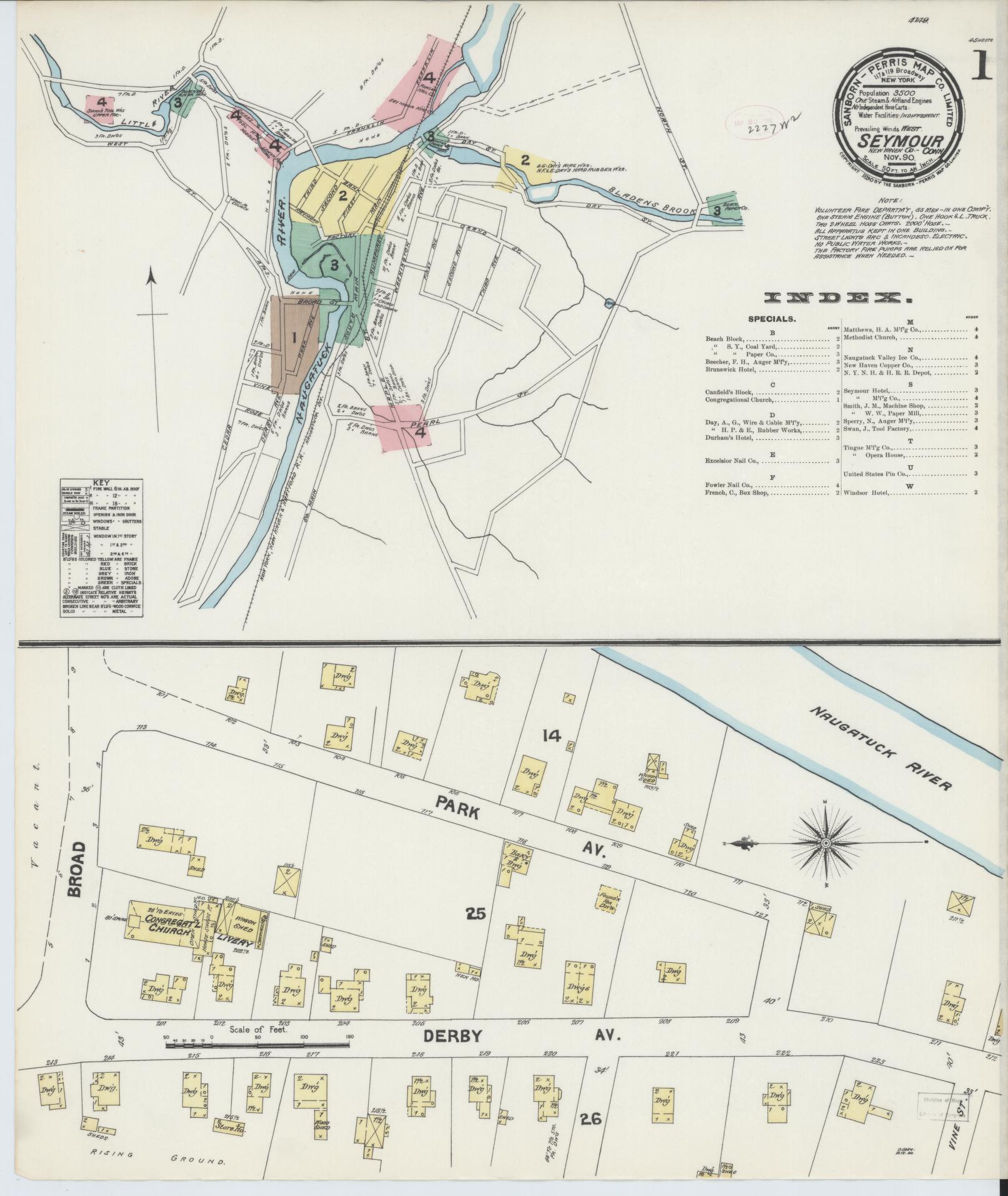 Sanborn Fire Insurance Map from Seymour, New Haven County, Connecticut (1890), Sheet #0001 - Complete Map Set gallery image, historic Sanborn map, vintage wall art, Connecticut Connecticut