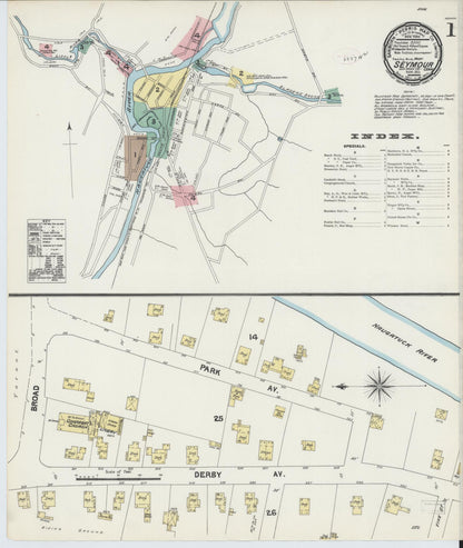 Sanborn Fire Insurance Map from Seymour, New Haven County, Connecticut (1890), Sheet #0001 - Complete Map Set gallery image, historic Sanborn map, vintage wall art, Connecticut Connecticut