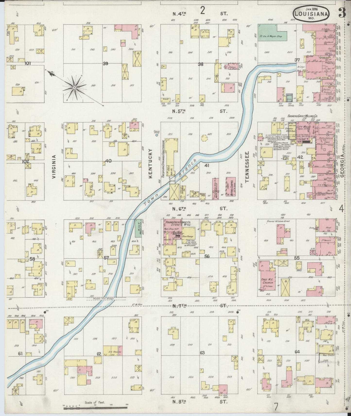Sanborn Fire Insurance Map from Louisiana, Pike County, Missouri (1896), Sheet #0003 - Complete Map Set gallery image, historic Sanborn map, vintage wall art, Missouri Missouri