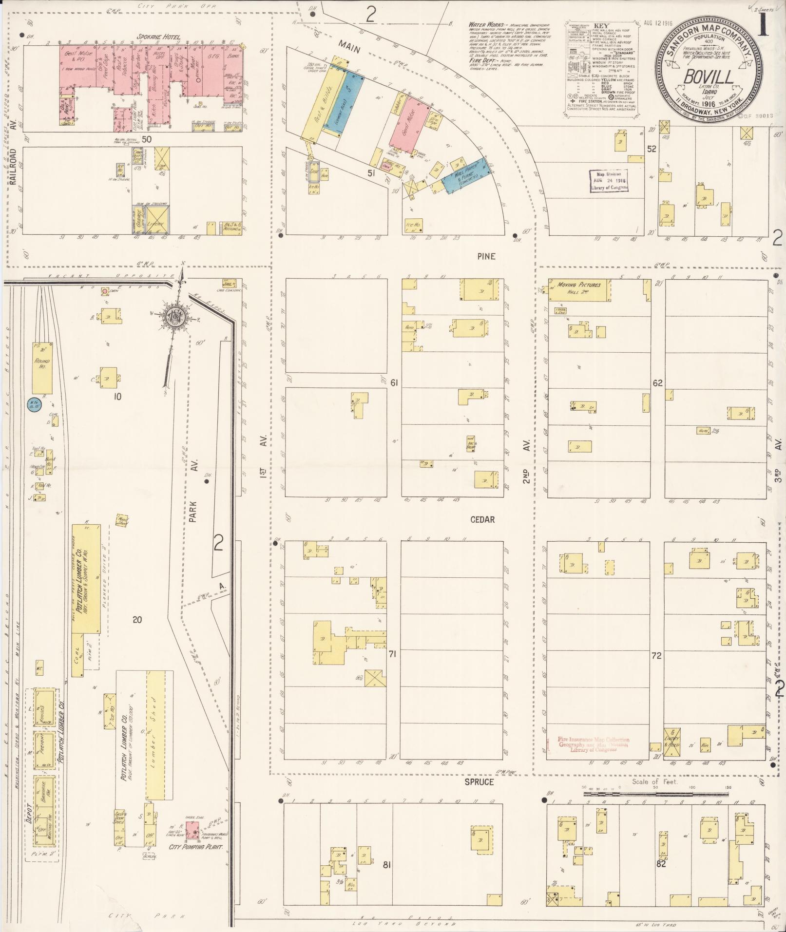 Sanborn Fire Insurance Map from Bovill, Latah County, Idaho (1916), Sheet #0001 - Historic Sanborn Fire Insurance Map Print, vintage old map wall art, antique decor, genealogy gift, Idaho Idaho map