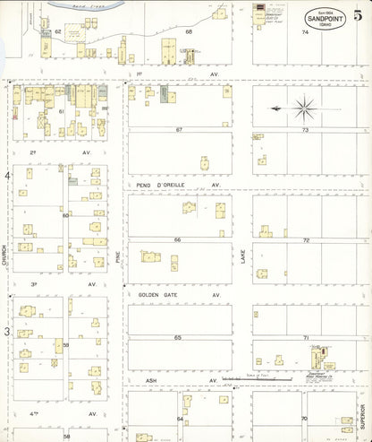 Sanborn Fire Insurance Map from Sandpoint, Bonner County, Idaho (1904), Sheet #0005 - Complete Map Set gallery image, historic Sanborn map, vintage wall art, Idaho Idaho