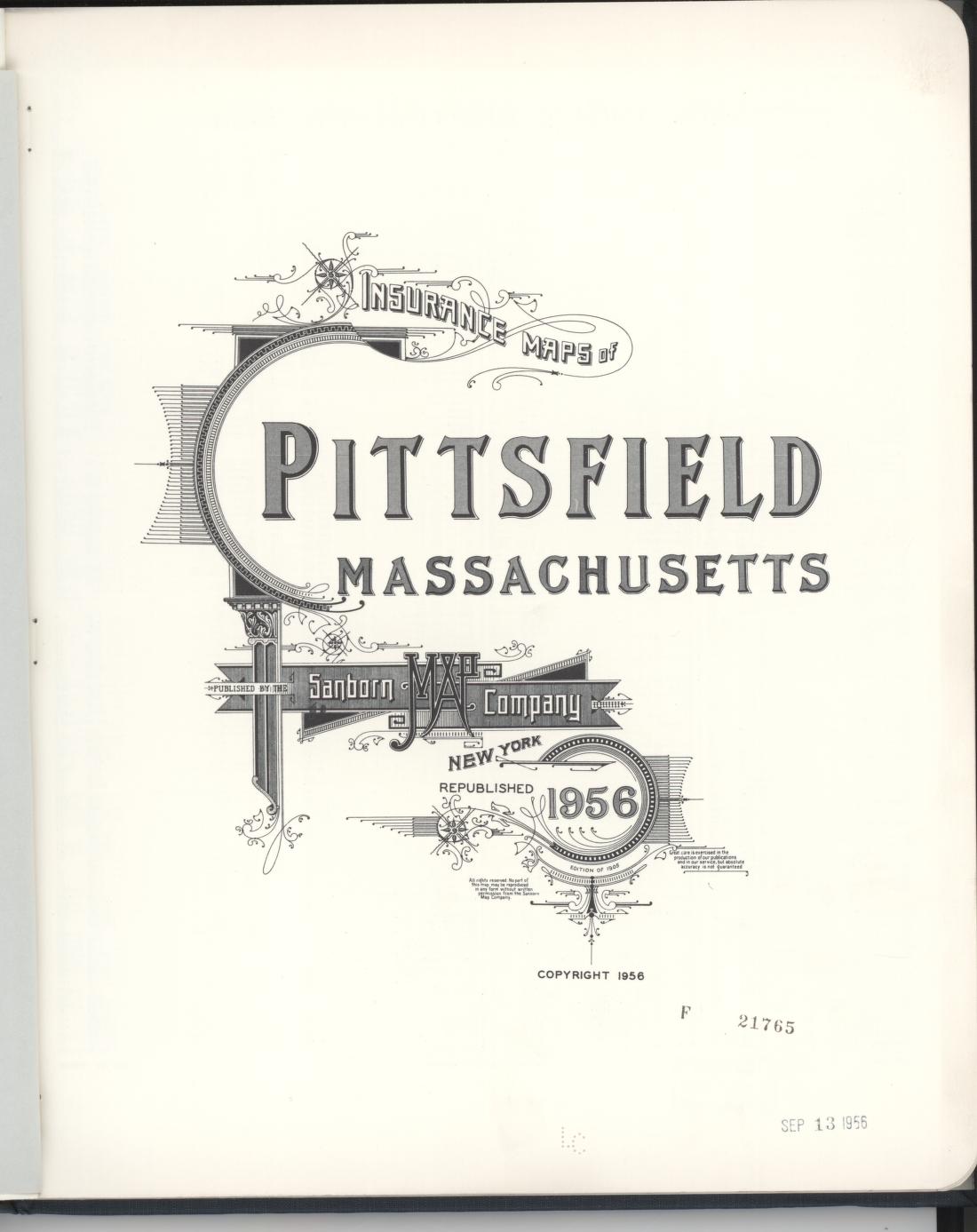 Sanborn Fire Insurance Map from Pittsfield, Berkshire County, Massachusetts (1956), Sheet #0001 - Historic Sanborn Fire Insurance Map Print, vintage old map wall art, antique decor, genealogy gift, Massachusetts Massachusetts map