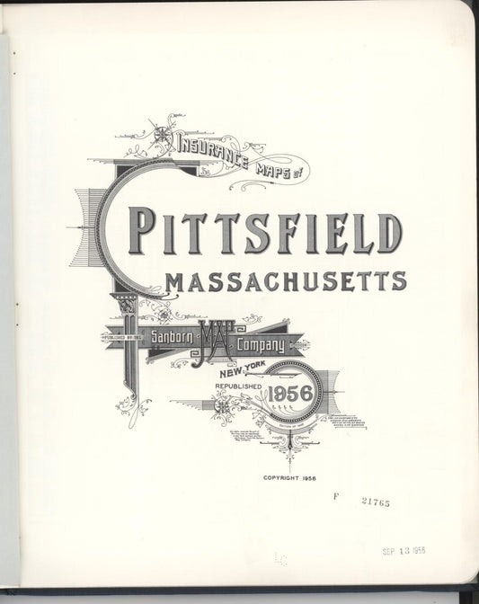 Sanborn Fire Insurance Map from Pittsfield, Berkshire County, Massachusetts (1956), Sheet #0001 - Historic Sanborn Fire Insurance Map Print, vintage old map wall art, antique decor, genealogy gift, Massachusetts Massachusetts map