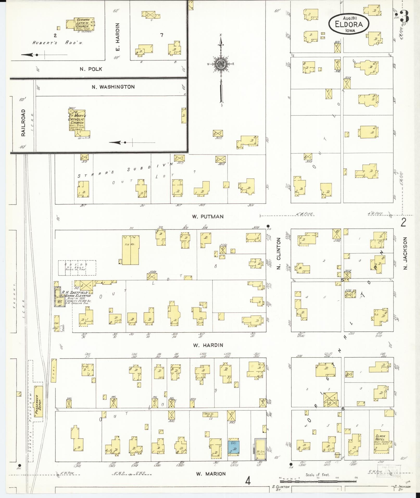 Sanborn Fire Insurance Map from Eldora, Hardin County, Iowa (1911), Sheet #0003 - Historic Sanborn Fire Insurance Map Print, vintage old map wall art