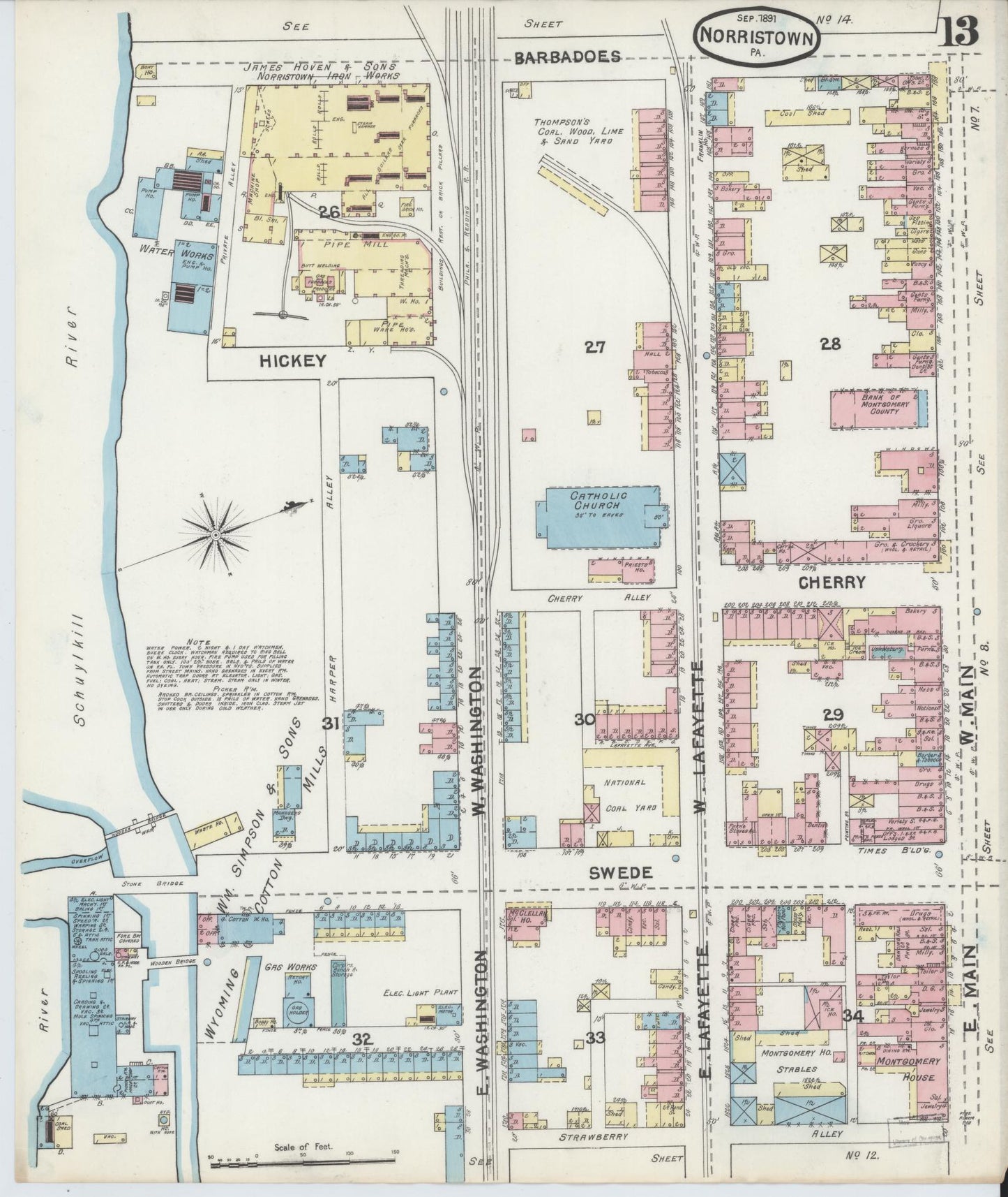 Sanborn Fire Insurance Map from Norristown, Montgomery County, Pennsylvania (1891), Sheet #0013 - Complete Map Set gallery image, historic Sanborn map, vintage wall art, Pennsylvania Pennsylvania