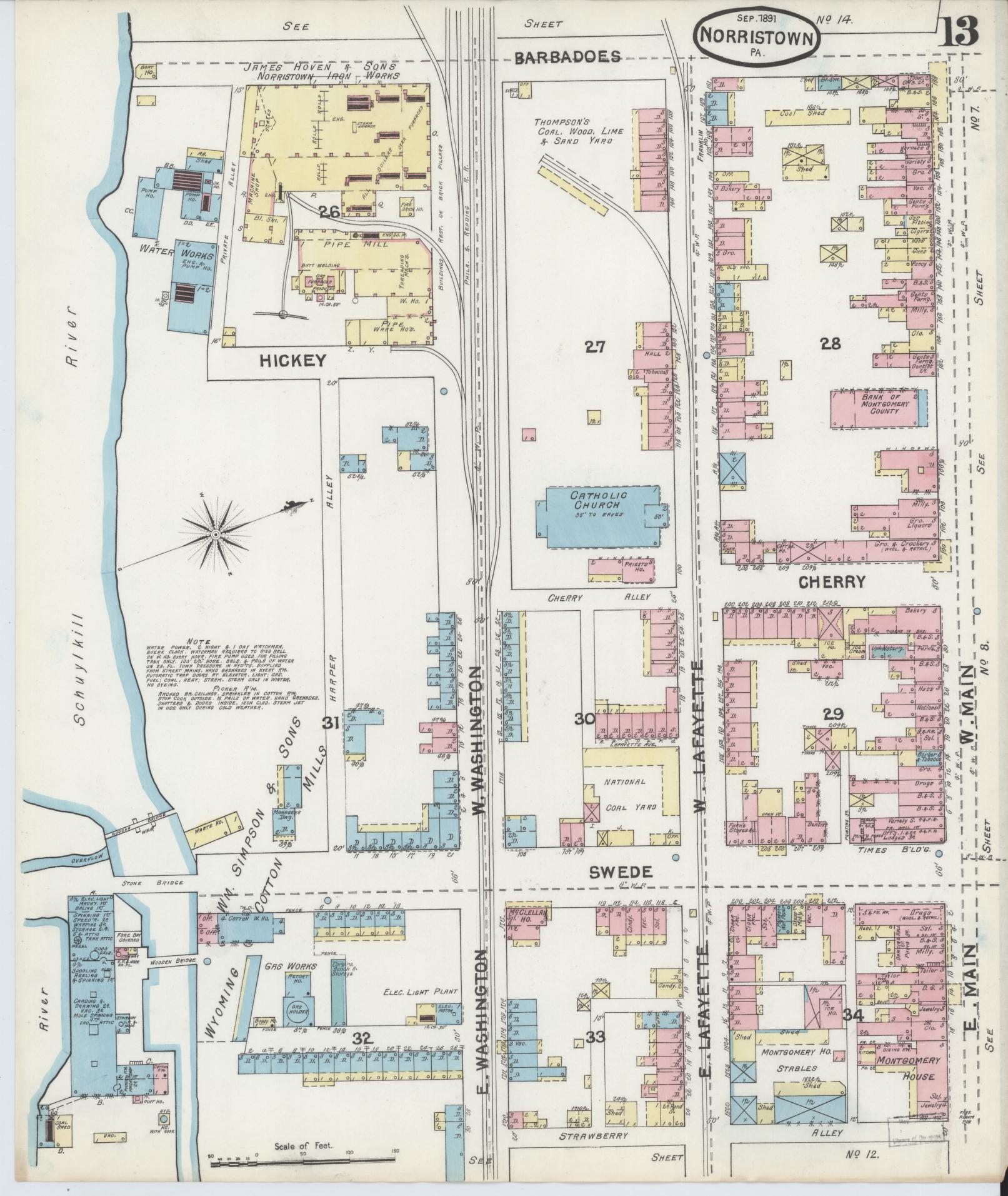 Sanborn Fire Insurance Map from Norristown, Montgomery County, Pennsylvania (1891), Sheet #0013 - Complete Map Set gallery image, historic Sanborn map, vintage wall art, Pennsylvania Pennsylvania
