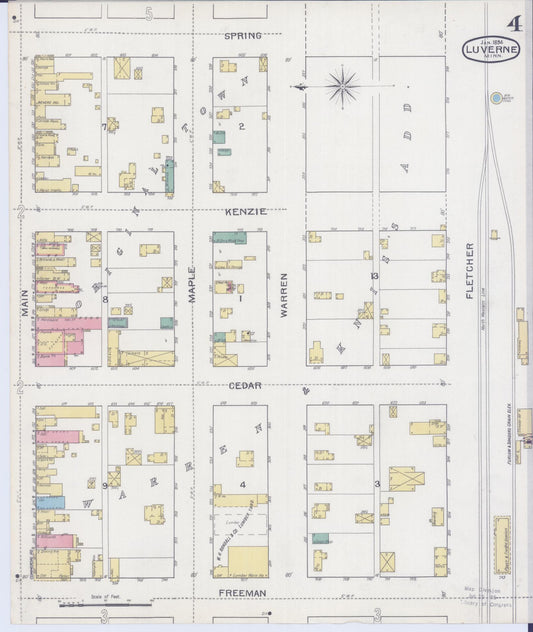Sanborn Fire Insurance Map from Luverne, Rock County, Minnesota (1894), Sheet #0004 - Historic Sanborn Fire Insurance Map Print, vintage old map wall art, antique decor, genealogy gift, Minnesota Minnesota map