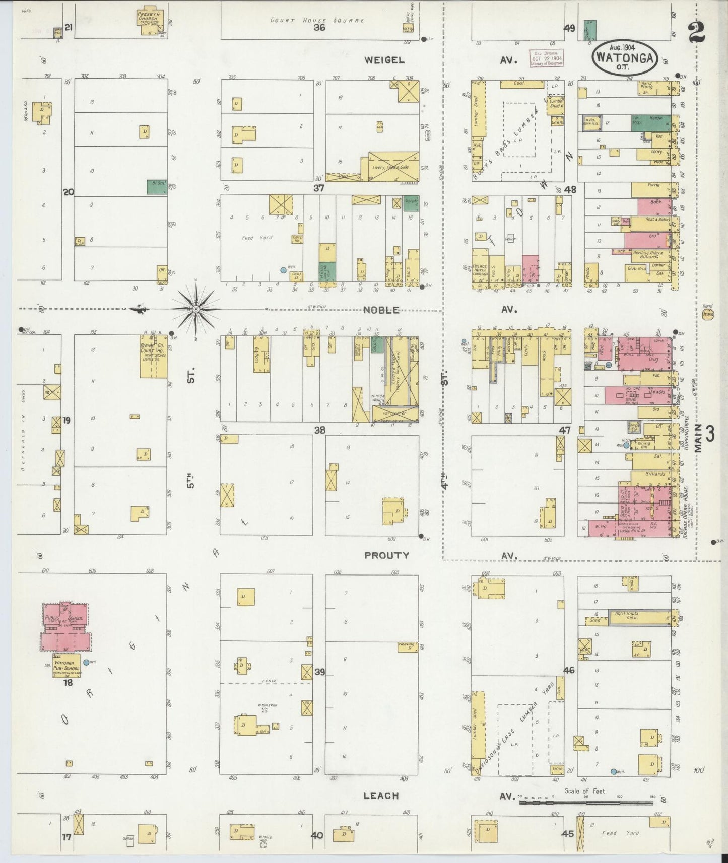Sanborn Fire Insurance Map from Watonga, Blaine County, Oklahoma (1904), Sheet #0002 - Historic Sanborn Fire Insurance Map Print, vintage old map wall art, antique decor, genealogy gift, Oklahoma Oklahoma map