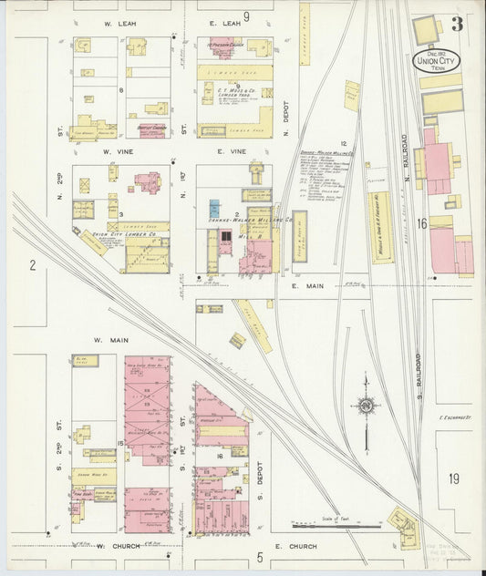 Sanborn Fire Insurance Map from Union City, Obion County, Tennessee (1912), Sheet #0003 - Historic Sanborn Fire Insurance Map Print, vintage old map wall art, antique decor, genealogy gift, Tennessee Tennessee map
