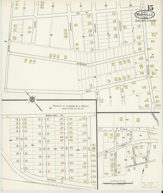 Sanborn Fire Insurance Map from Maryville, Blount County, Tennessee (1917), Sheet #0015 - Historic Sanborn Fire Insurance Map Print, vintage old map wall art, antique decor, genealogy gift, Tennessee Tennessee map