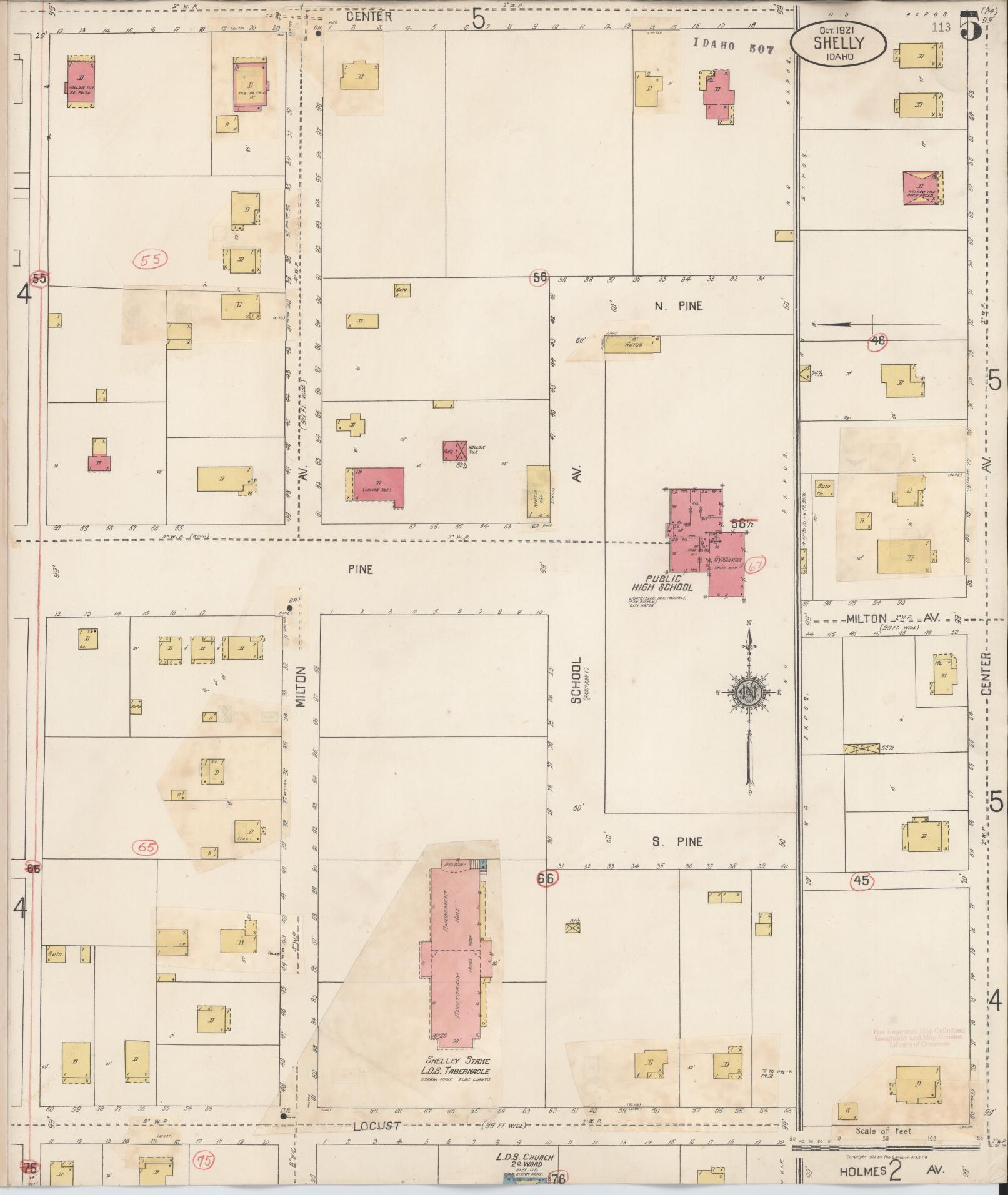 Sanborn Fire Insurance Map from Shelley, Bingham County, Idaho (1935), Sheet #0005 - Complete Map Set gallery image, historic Sanborn map, vintage wall art, Idaho Idaho