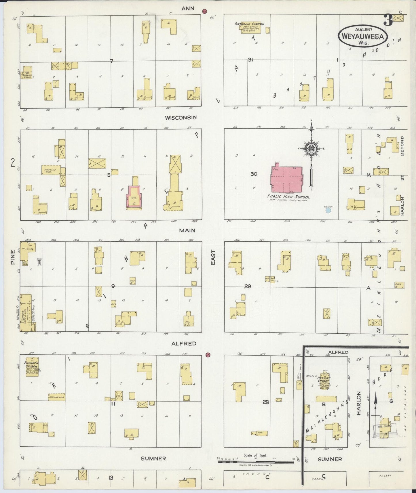 Sanborn Fire Insurance Map from Weyauwega, Waupaca County, Wisconsin (1917), Sheet #0003 - Complete Map Set gallery image, historic Sanborn map, vintage wall art, Wisconsin Wisconsin