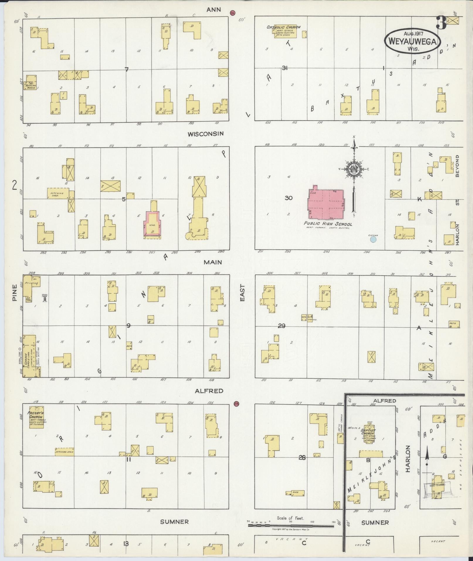 Sanborn Fire Insurance Map from Weyauwega, Waupaca County, Wisconsin (1917), Sheet #0003 - Complete Map Set gallery image, historic Sanborn map, vintage wall art, Wisconsin Wisconsin