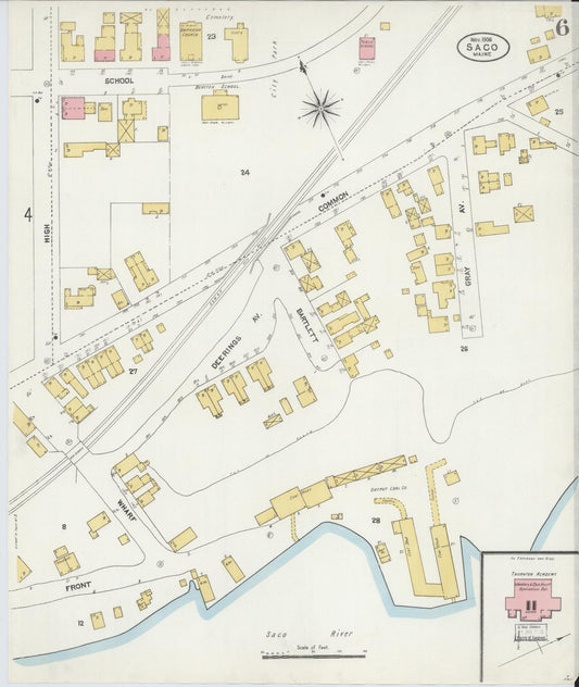 Sanborn Fire Insurance Map from Saco, York County, Maine (1906), Sheet #0006 - Historic Sanborn Fire Insurance Map Print, vintage old map wall art, antique decor, genealogy gift, Maine Maine map