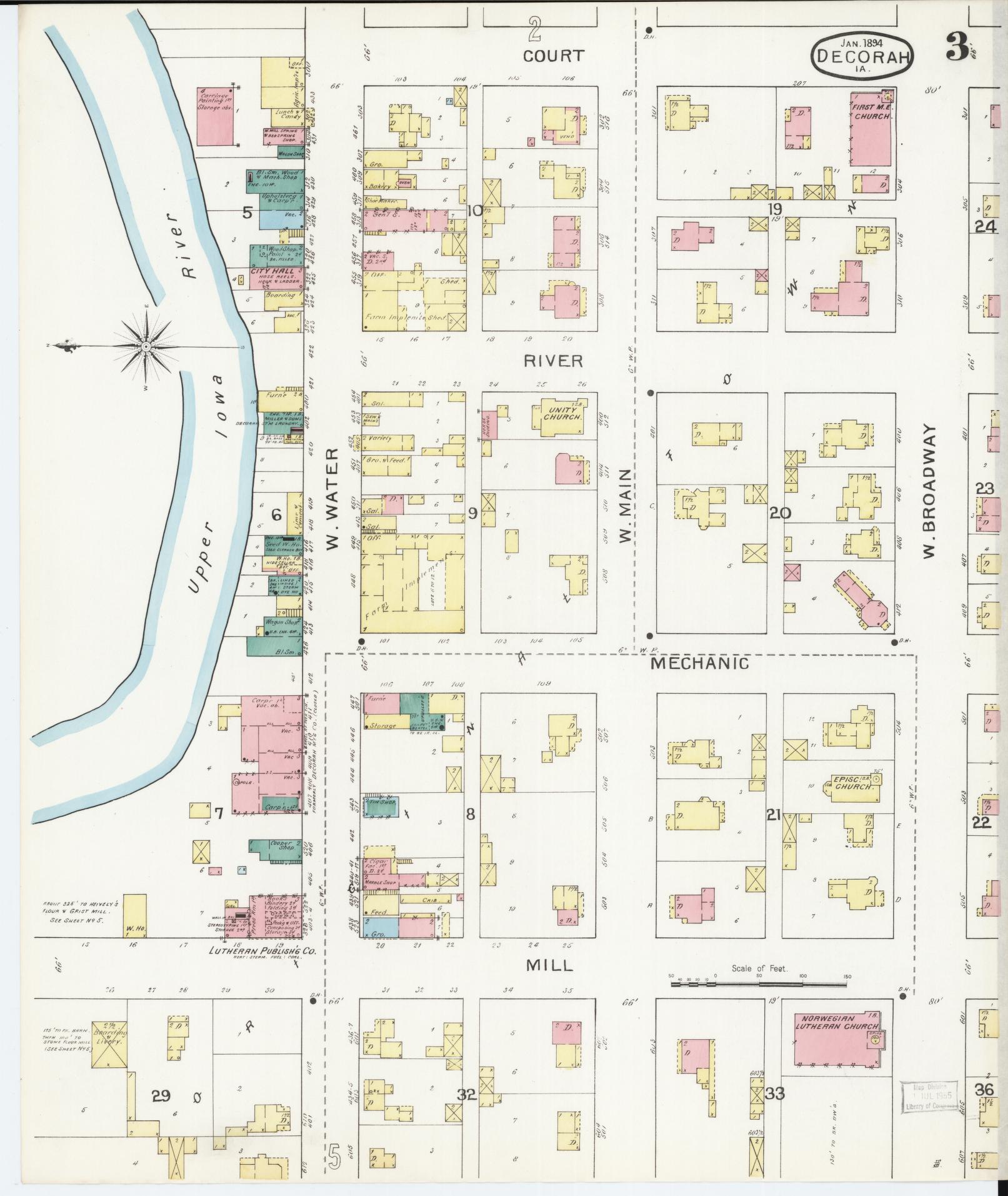 Sanborn Fire Insurance Map from Decorah, Winneshiek County, Iowa (1894), Sheet #0003 - Historic Sanborn Fire Insurance Map Print, vintage old map wall art
