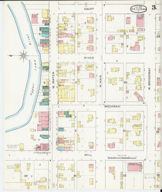 Sanborn Fire Insurance Map from Decorah, Winneshiek County, Iowa (1894), Sheet #0003 - Historic Sanborn Fire Insurance Map Print, vintage old map wall art